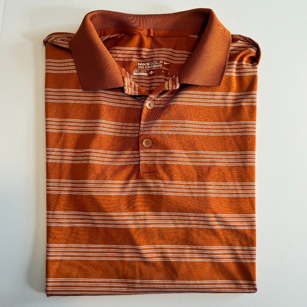 Nike Golf Polo Orange Stripe Tour Performance Dri Fit Large Men's